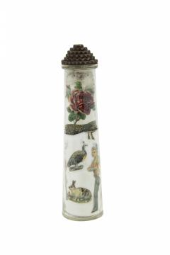 Pair of English Victorian Decoupage Glass Bottles - 4198663