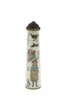 Pair of English Victorian Decoupage Glass Bottles - 4198664