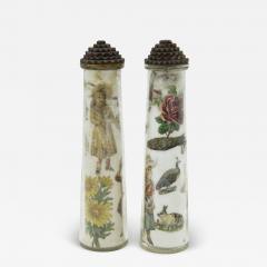 Pair of English Victorian Decoupage Glass Bottles - 4260602