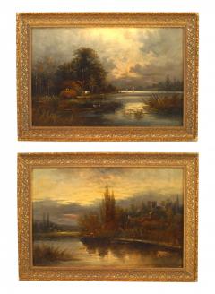 Pair of English Victorian Landscapes of Lake Houses - 4516625