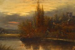 Pair of English Victorian Landscapes of Lake Houses - 4516626