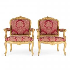 Pair of English Victorian Louis XV Style Giltwood Armchairs English c 1840 - 4686538