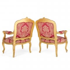 Pair of English Victorian Louis XV Style Giltwood Armchairs English c 1840 - 4686539