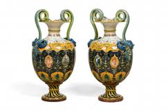 Pair of English Victorian Minton 19th Century amphora porcelain vases with sna - 4626392