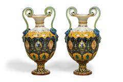 Pair of English Victorian Minton 19th Century amphora porcelain vases with sna - 4626394