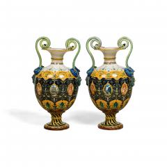 Pair of English Victorian Minton 19th Century amphora porcelain vases with sna - 4628062