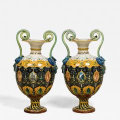 Pair of English Victorian Minton 19th Century amphora porcelain vases with sna - 4628236