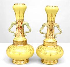 Pair of English Victorian Minton Yellow Porcelain Bottle Vases - 4199975