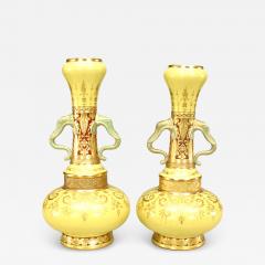 Pair of English Victorian Minton Yellow Porcelain Bottle Vases - 4260623