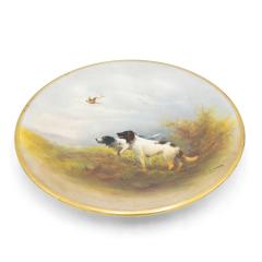 Pair of English Victorian Porcelain Hunting Dog Scene Wall Plaques - 4199852