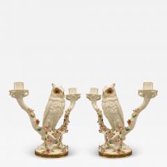 Pair of English Victorian Porcelain Owl Candelabras - 4263272