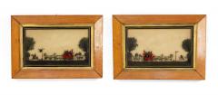 Pair of English Victorian Red Coach and Horses Silhouettes - 4516582