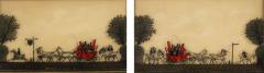 Pair of English Victorian Red Coach and Horses Silhouettes - 4539275