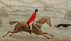 Pair of English Victorian Silk Embroidered Hunting Scenes - 4516263