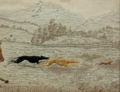 Pair of English Victorian Silk Embroidered Hunting Scenes - 4516264
