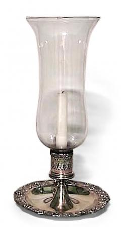 Pair of English Victorian Silver Plate Candlesticks with Hurricane Shades - 4199722