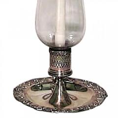 Pair of English Victorian Silver Plate Candlesticks with Hurricane Shades - 4199723