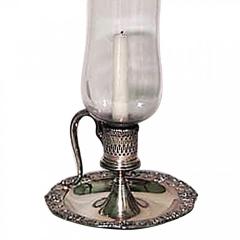 Pair of English Victorian Silver Plate Candlesticks with Hurricane Shades - 4199724