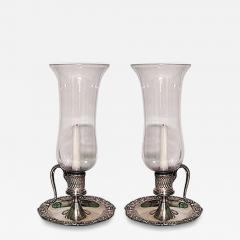 Pair of English Victorian Silver Plate Candlesticks with Hurricane Shades - 4260656