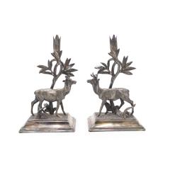 Pair of English Victorian Silver Plate Deer Candlesticks - 4200499