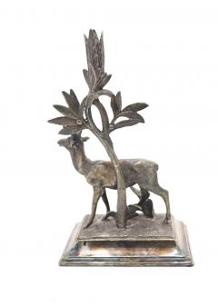 Pair of English Victorian Silver Plate Deer Candlesticks - 4200503