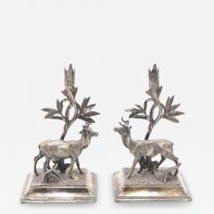 Pair of English Victorian Silver Plate Deer Candlesticks - 4263153