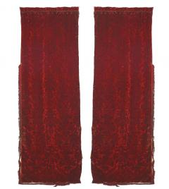 Pair of English Victorian Style Burgundy Cut Velvet Drapes - 4658400