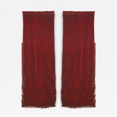 Pair of English Victorian Style Burgundy Cut Velvet Drapes - 4690004