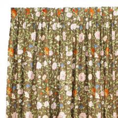 Pair of English Victorian Style Cotton Drapes with Flowering Drapes - 4655574