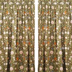 Pair of English Victorian Style Cotton Drapes with Flowering Drapes - 4655575
