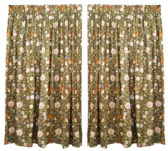 Pair of English Victorian Style Cotton Drapes with Flowering Drapes - 4662147