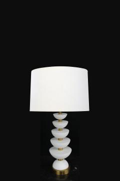 Pair of English brass and alabaster positano lamps by Vaughn London - 2130431