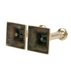 Pair of English cast brass columnar candle sticks on a square base 1810 - 2324483