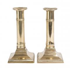 Pair of English cast brass columnar candle sticks on a square base 1810 - 2324486