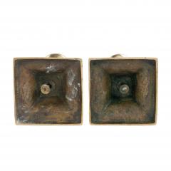 Pair of English cast brass columnar candle sticks on a square base 1810 - 2324487