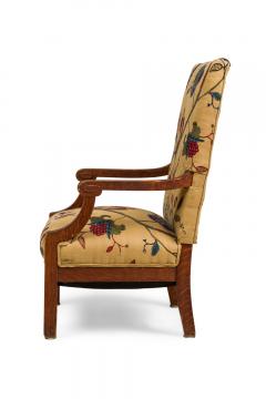 Pair of English oak Arts Crafts Floral Upholstered Armchairs - 4655342