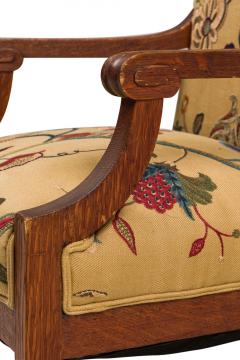 Pair of English oak Arts Crafts Floral Upholstered Armchairs - 4655346