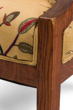 Pair of English oak Arts Crafts Floral Upholstered Armchairs - 4655349