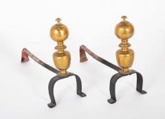 Pair of English or European Brass Andirons - 4002649