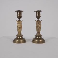 Pair of European Jugend Owl Figurine Candle Holders in Bronze Late 19th Century - 4597272