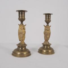 Pair of European Jugend Owl Figurine Candle Holders in Bronze Late 19th Century - 4597273
