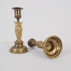 Pair of European Jugend Owl Figurine Candle Holders in Bronze Late 19th Century - 4597274