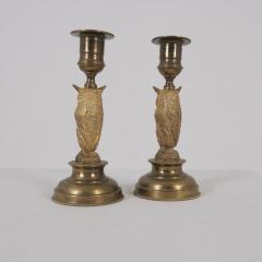 Pair of European Jugend Owl Figurine Candle Holders in Bronze Late 19th Century - 4597275