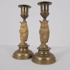 Pair of European Jugend Owl Figurine Candle Holders in Bronze Late 19th Century - 4597277