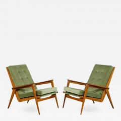 Pair of European Oak Vintage Mid Century Modern Lounge Chairs - 1998841
