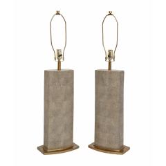 Pair of Exceptional Table Lamps in Shagreen and Bronze 1970s - 2307197