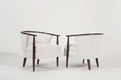 Pair of Exposed Walnut Framework Barrel Lounge Chairs C 1960s - 3076804