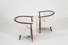 Pair of Exposed Walnut Framework Barrel Lounge Chairs C 1960s - 3076805