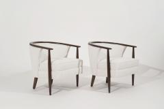 Pair of Exposed Walnut Framework Barrel Lounge Chairs C 1960s - 3076808