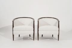 Pair of Exposed Walnut Framework Barrel Lounge Chairs C 1960s - 3076810